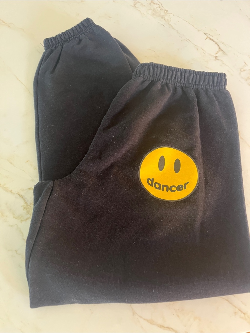 Black Logo Sweatpants with Yellow Smiley